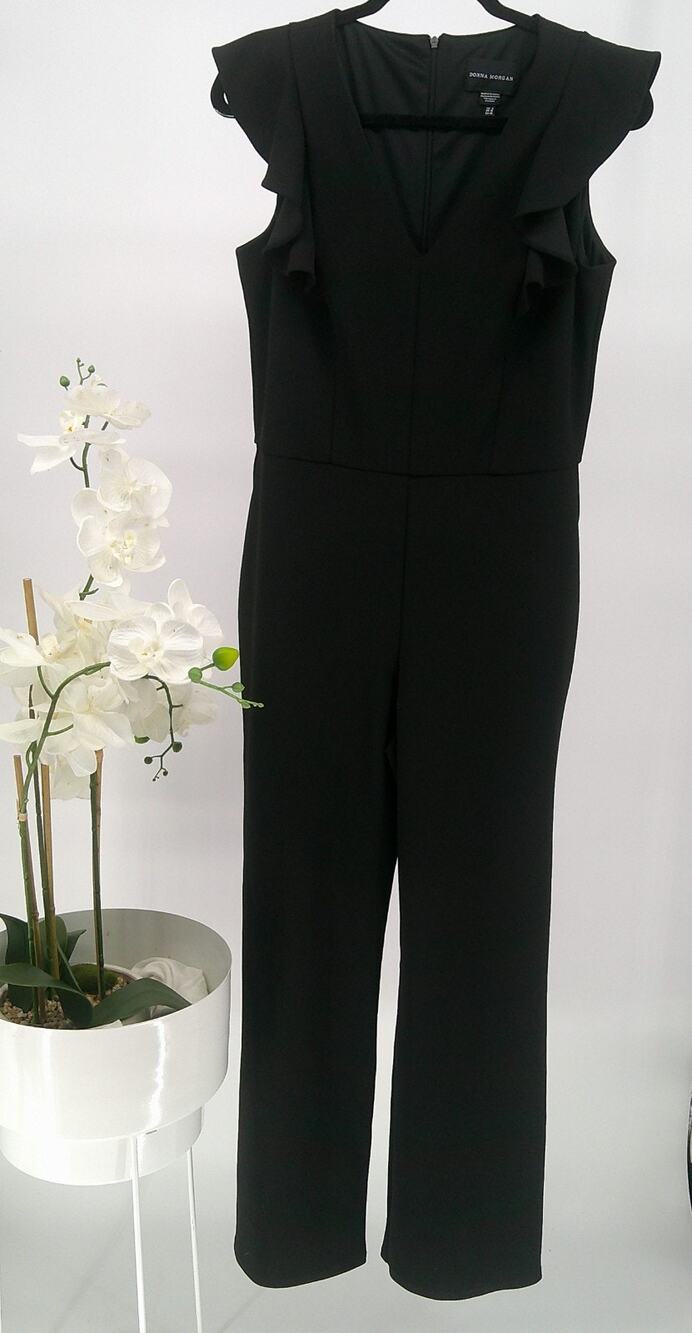 Donna Morgan Womens Size 8 Black Fitted Flutter Sleeve Minimalist Jumpsuit